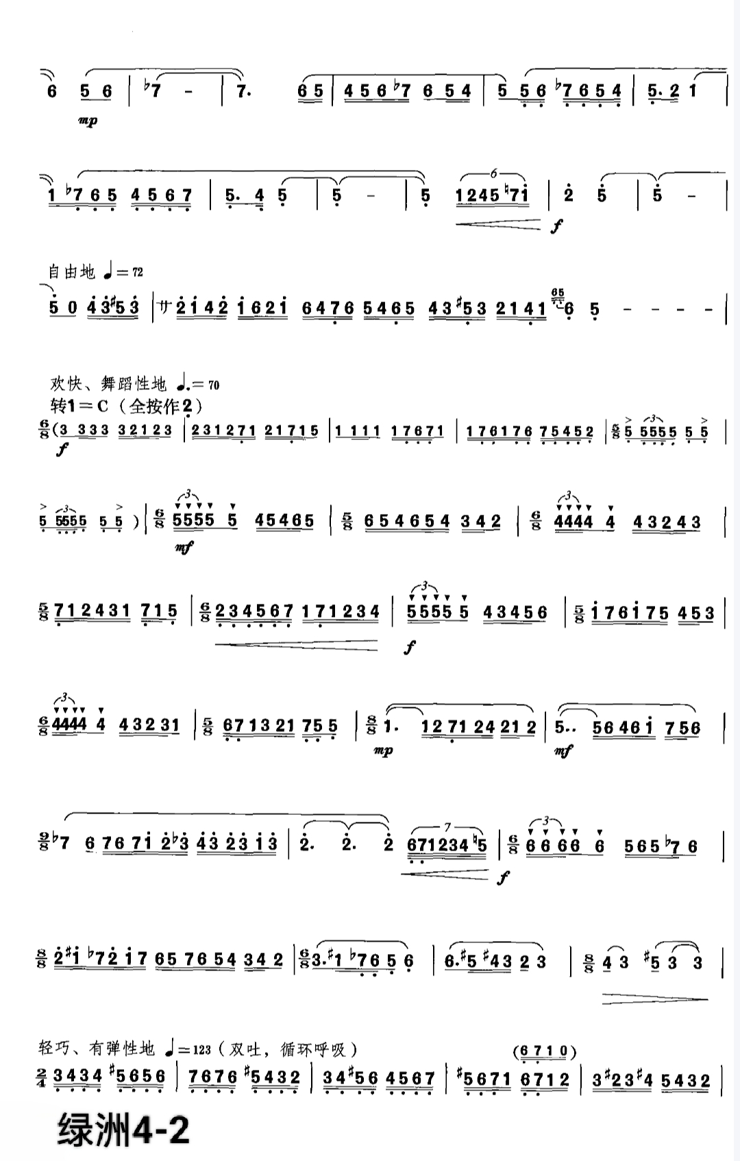 笛子独奏绿洲及简谱图片