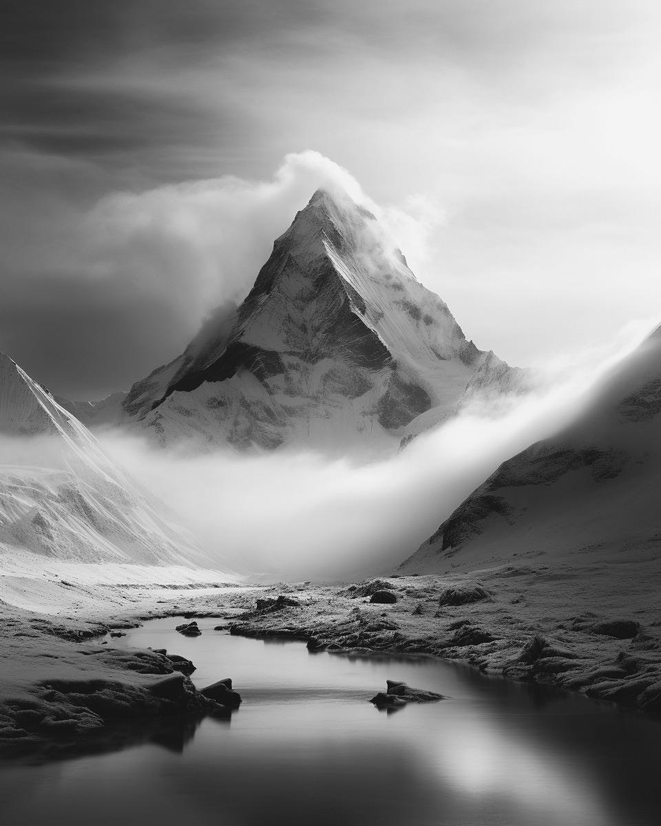 "置身于这幅黑白山峰前,我仿佛进入了一个隐藏的世界.