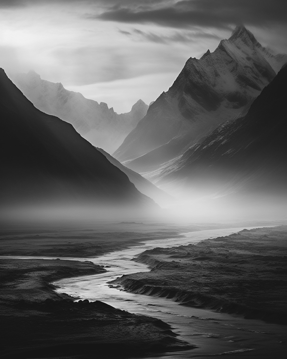 "置身于这幅黑白山峰前,我仿佛进入了一个隐藏的世界.