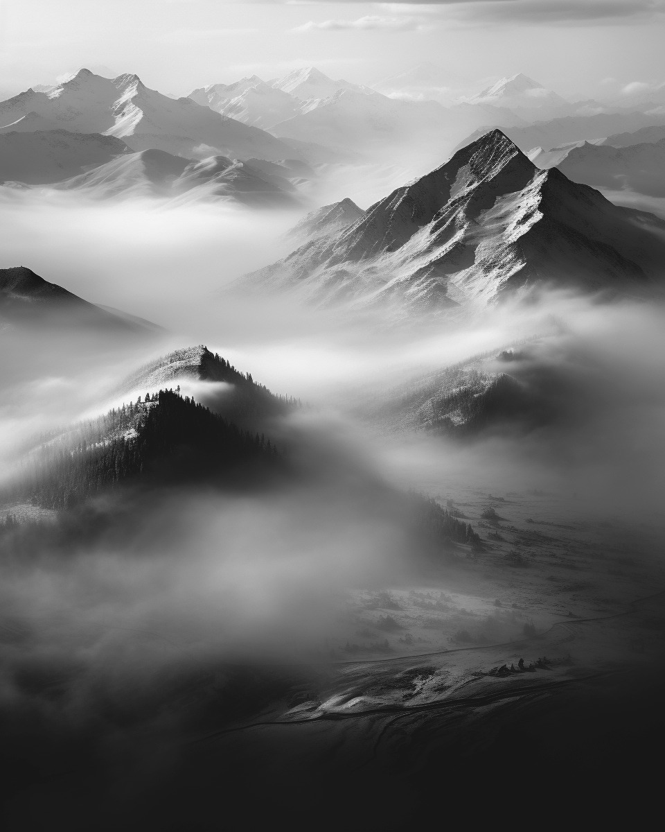 "置身于这幅黑白山峰前,我仿佛进入了一个隐藏的世界.