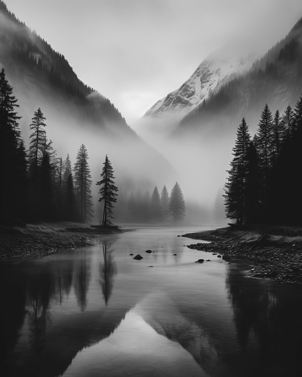 "置身于这幅黑白山峰前,我仿佛进入了一个隐藏的世界.