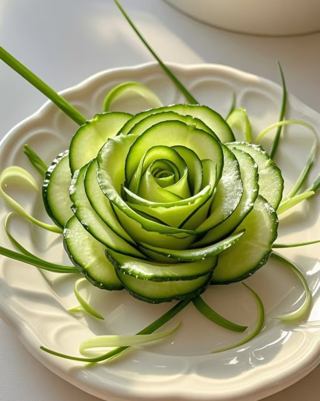 黄瓜切片卷成浪漫玫瑰,平凡的食材在巧思中绽放诗意