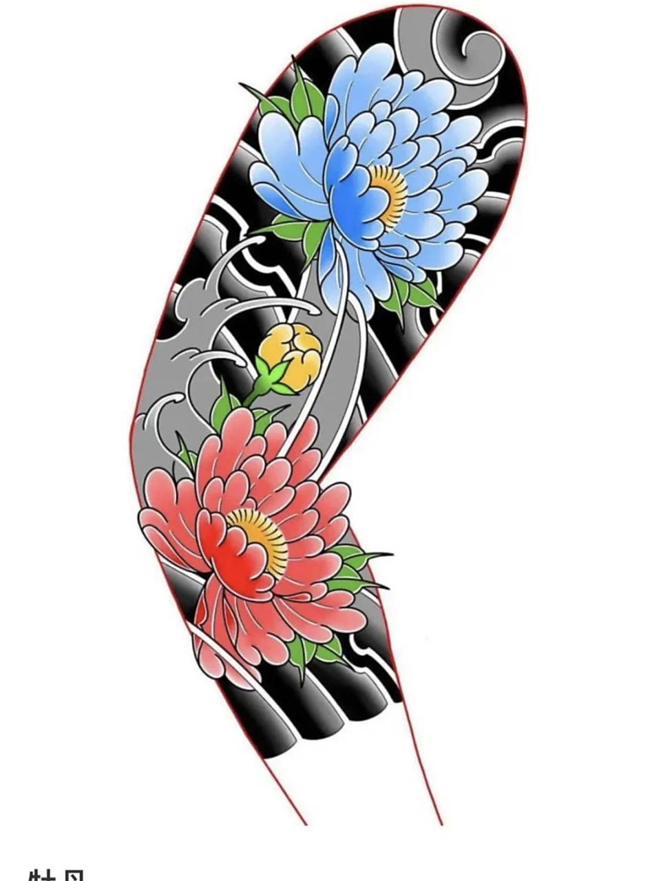 刹车印纹身手稿##日式黑红色系-纹身手稿##现代风日式美女-纹身手稿