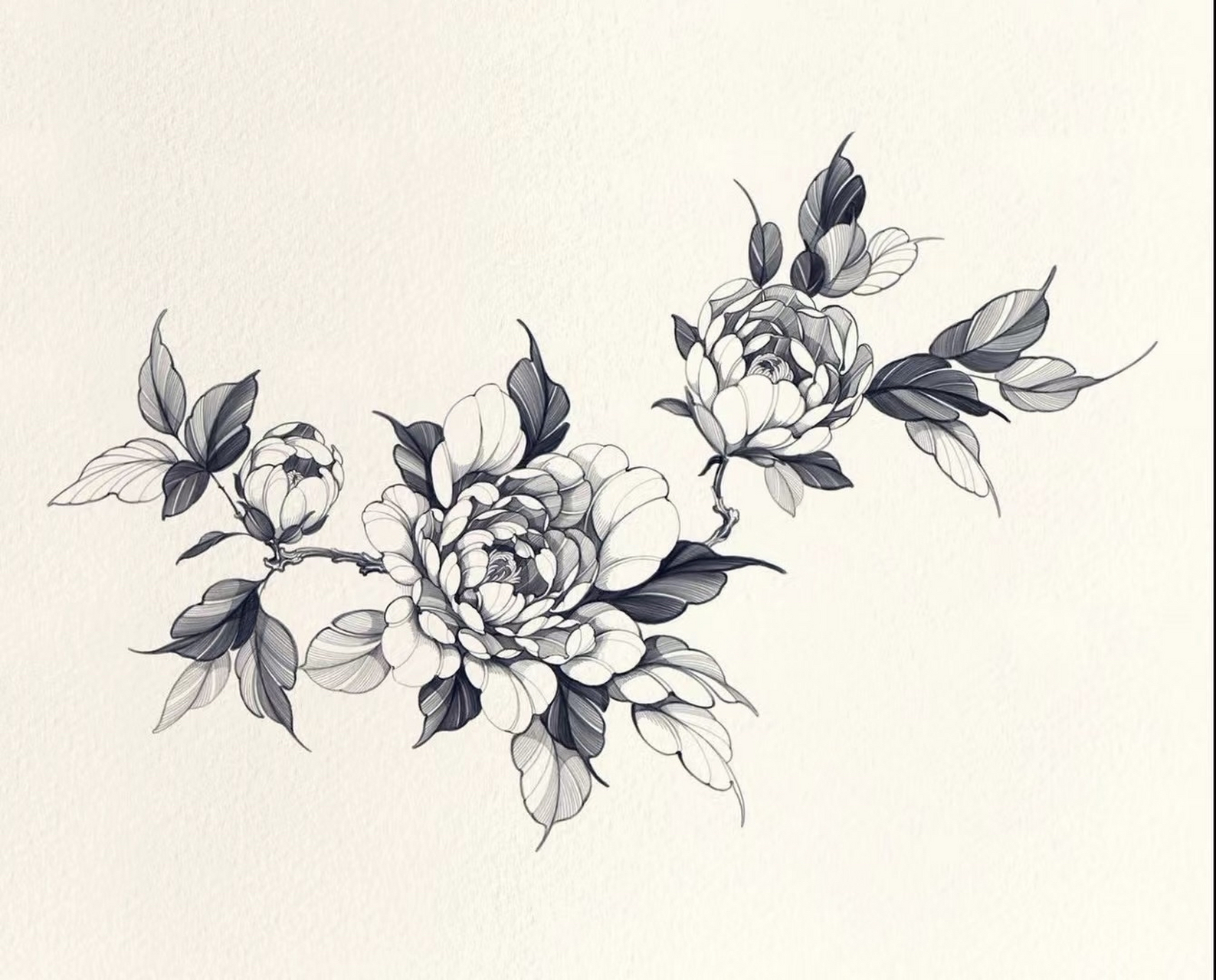 "牡丹花开,黑白间的优雅