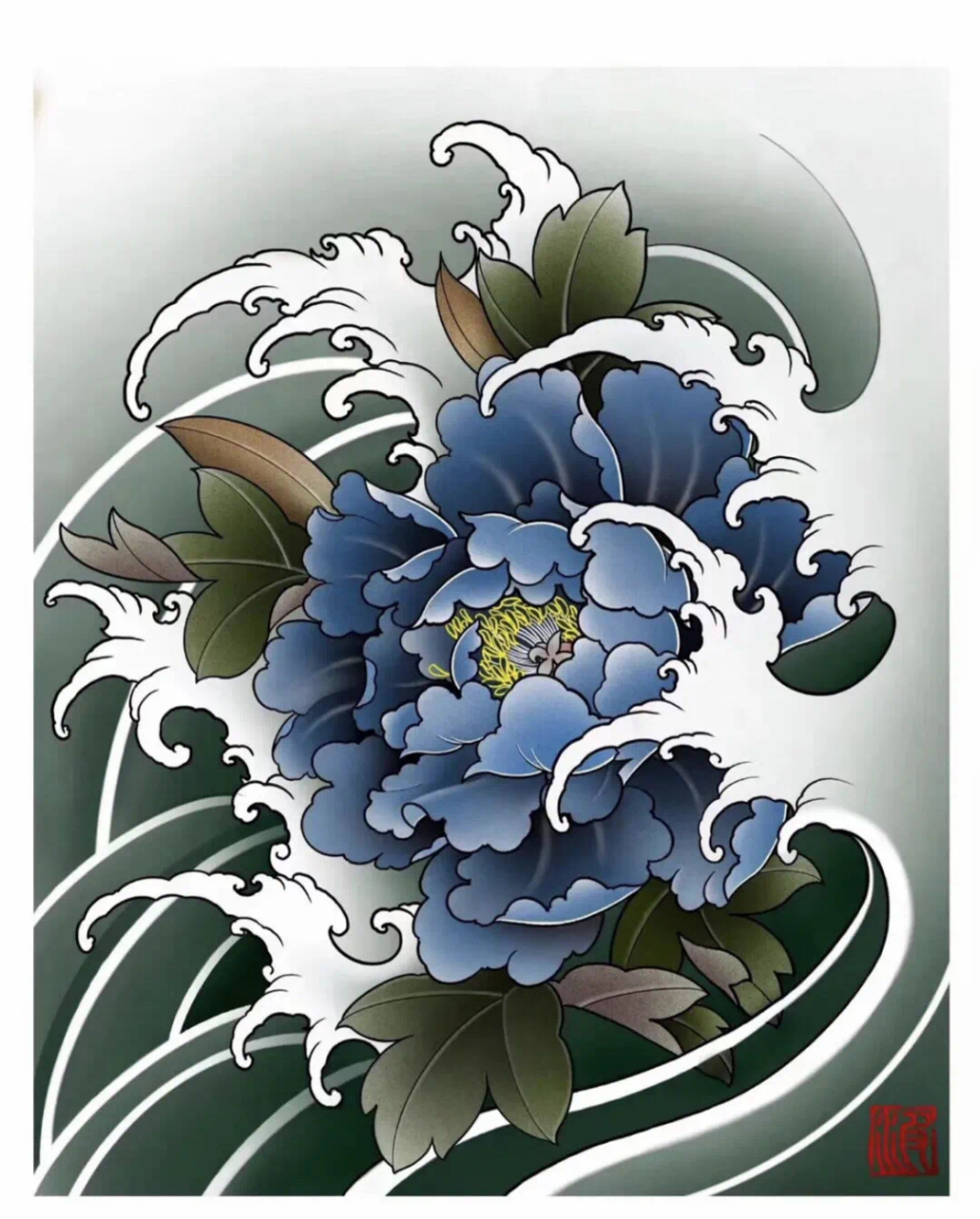 刹车印纹身手稿##日式黑红色系-纹身手稿##现代风日式美女-纹身手稿