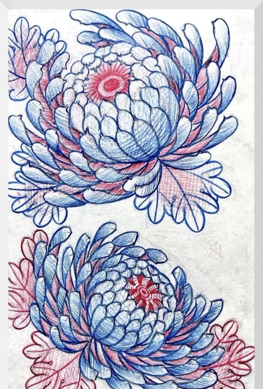98 针牛刺青家的老传统菊花纹身,简直美到炸裂!