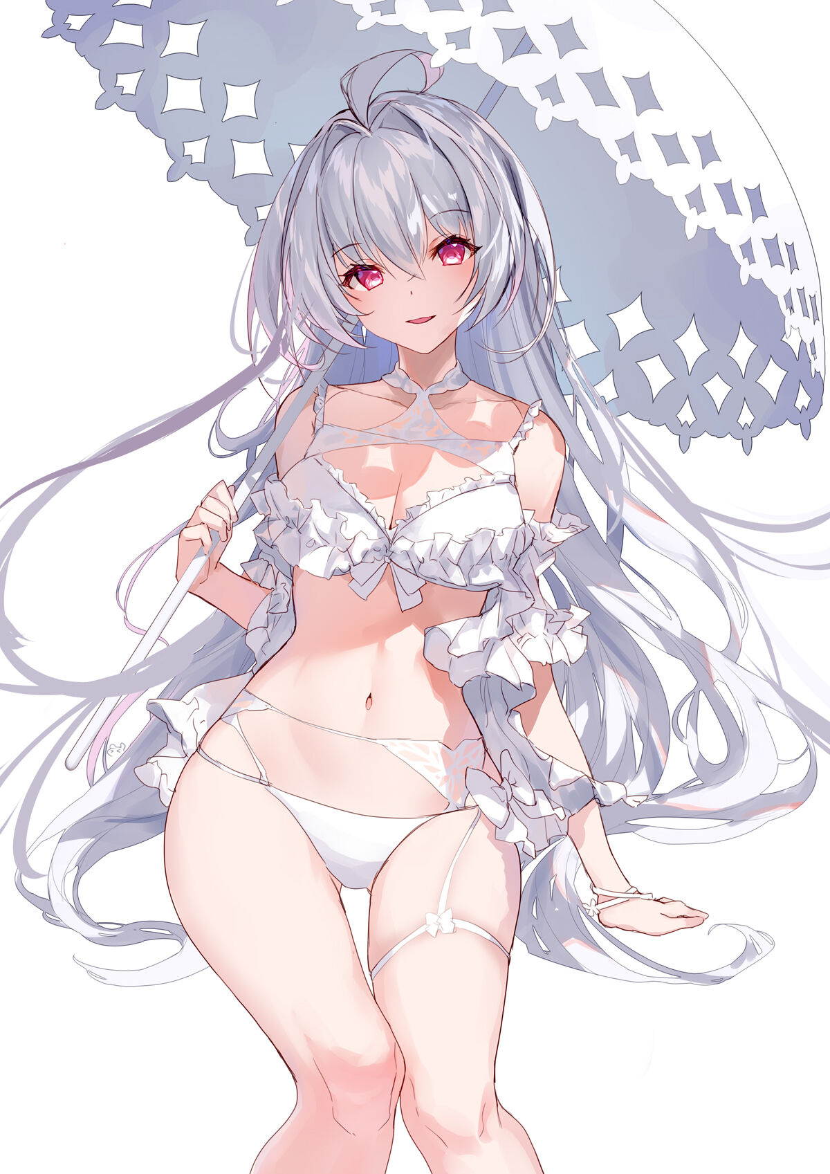 白毛红瞳泳衣装#二次元美图