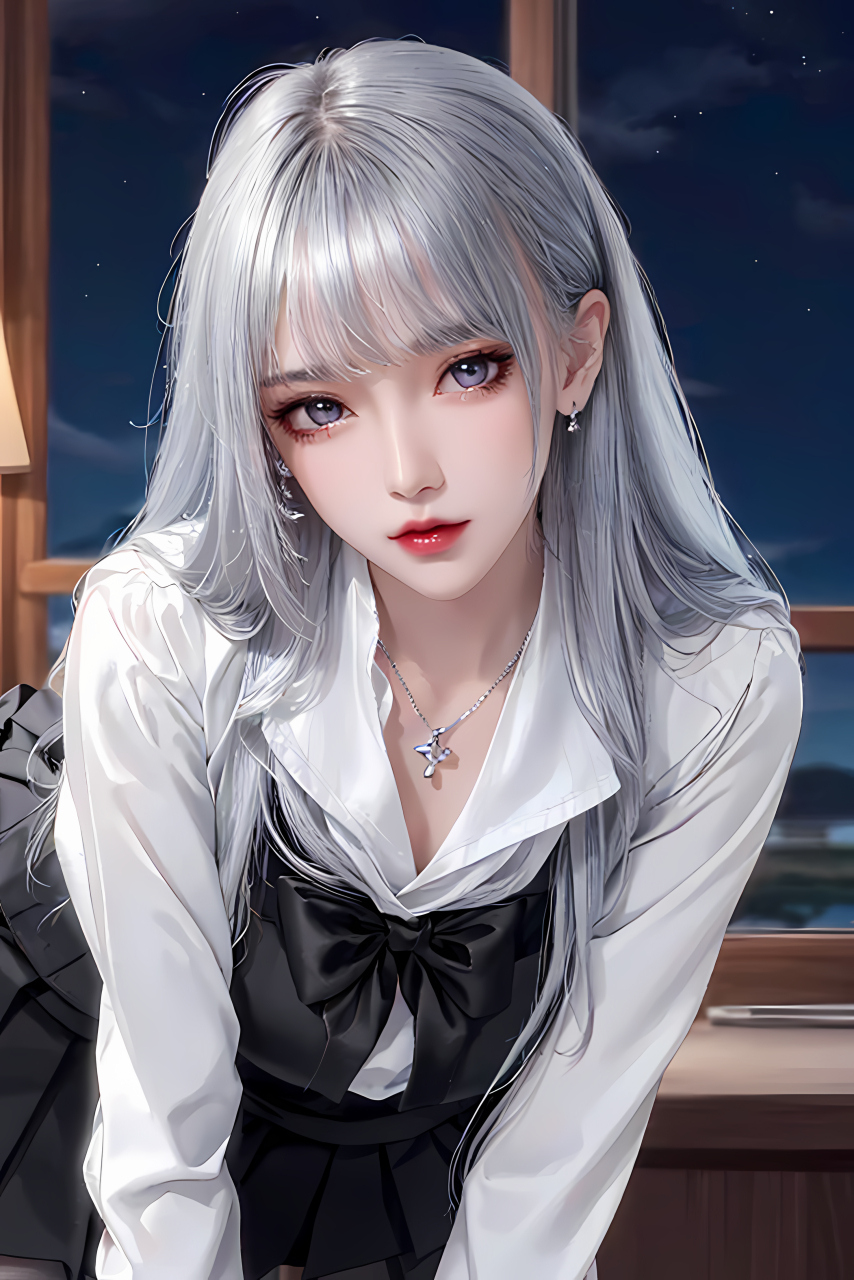 银发jk少女,爱了爱了#al绘画