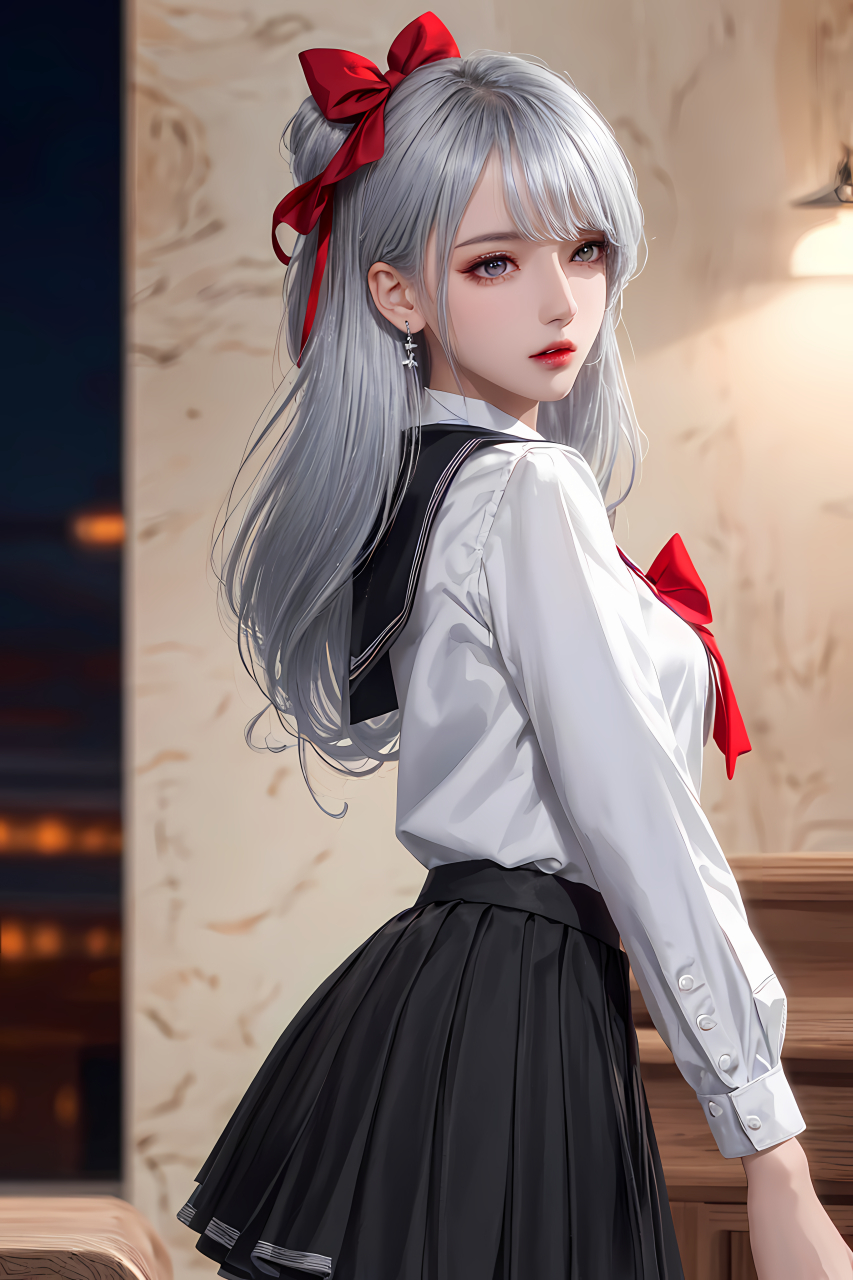jk银发美少女,爱了爱了.#al绘画