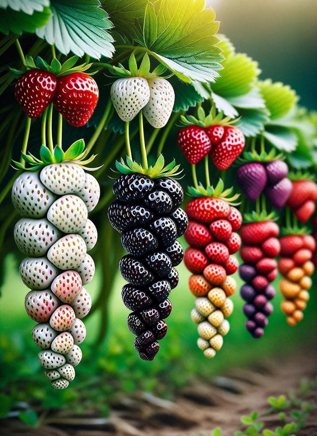 今天又让我长见识了,我还是第一次看到这样的草莓,各种颜色的都有