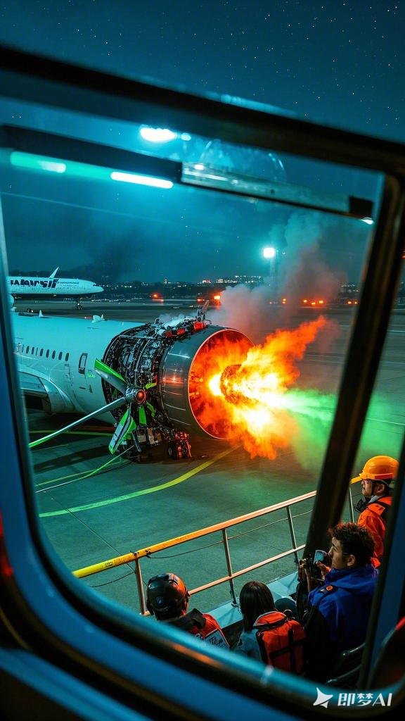 德国波音客机起飞后发动机喷火飞机发动机火航空器着火