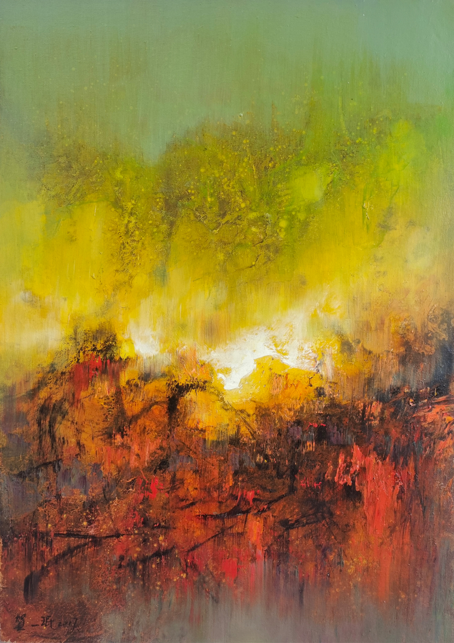 今天收到了东方意象油画大师贺一珉的作品,瞬间被其深深的感染.