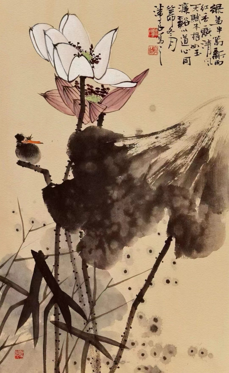 潘文良   《荷花》807250cm 宋代   宋伯仁 绿盖半篙新雨,红香一点