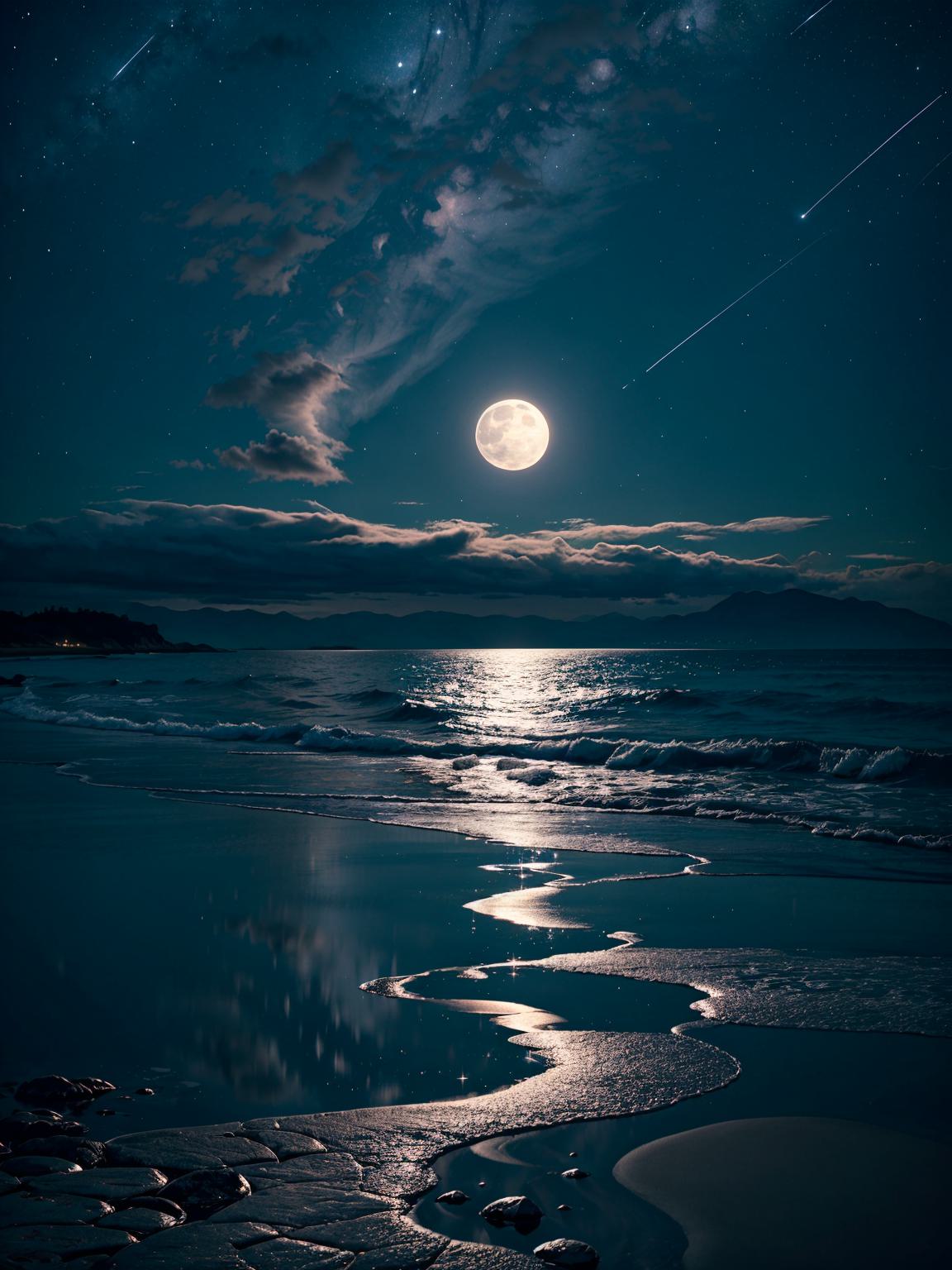 午后白蝶传素乐,夜来青鸟落蓝薇. 月明海上涟漪所,星灿高空浩瀚晖