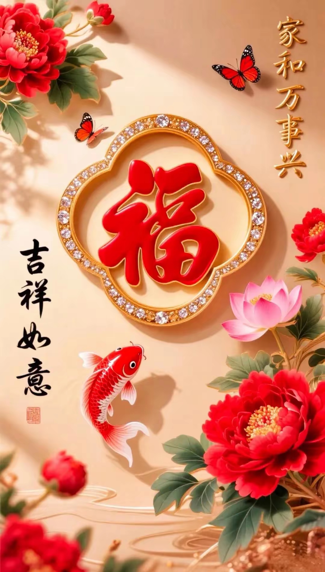 红运福字,如意锦鲤,安康寿桃