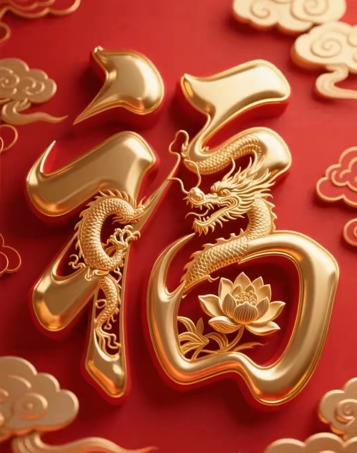 龙纹缠绕的鎏金福字,红底上熠熠生辉,精致莲花点缀其间,满是祥瑞之气
