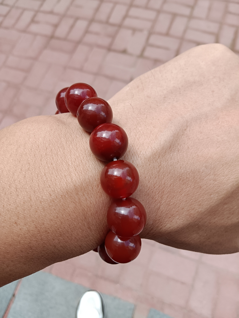 天然老料南红柿子红,珠子卡14mm,14颗