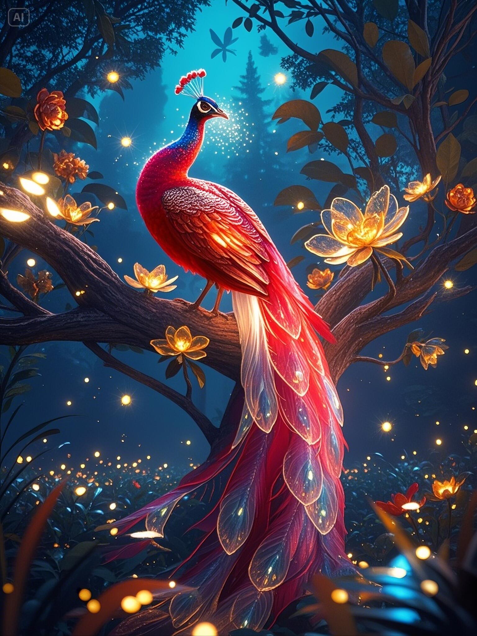 梦幻夜林,孔雀精灵现身