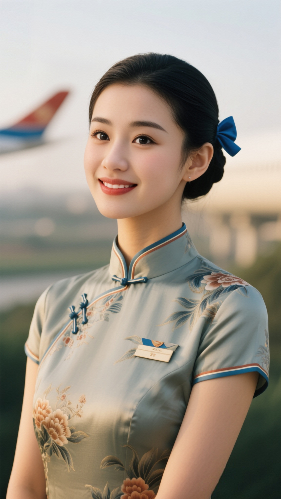 身着旗袍的空姐,如淡雅的幽兰绽放在机舱