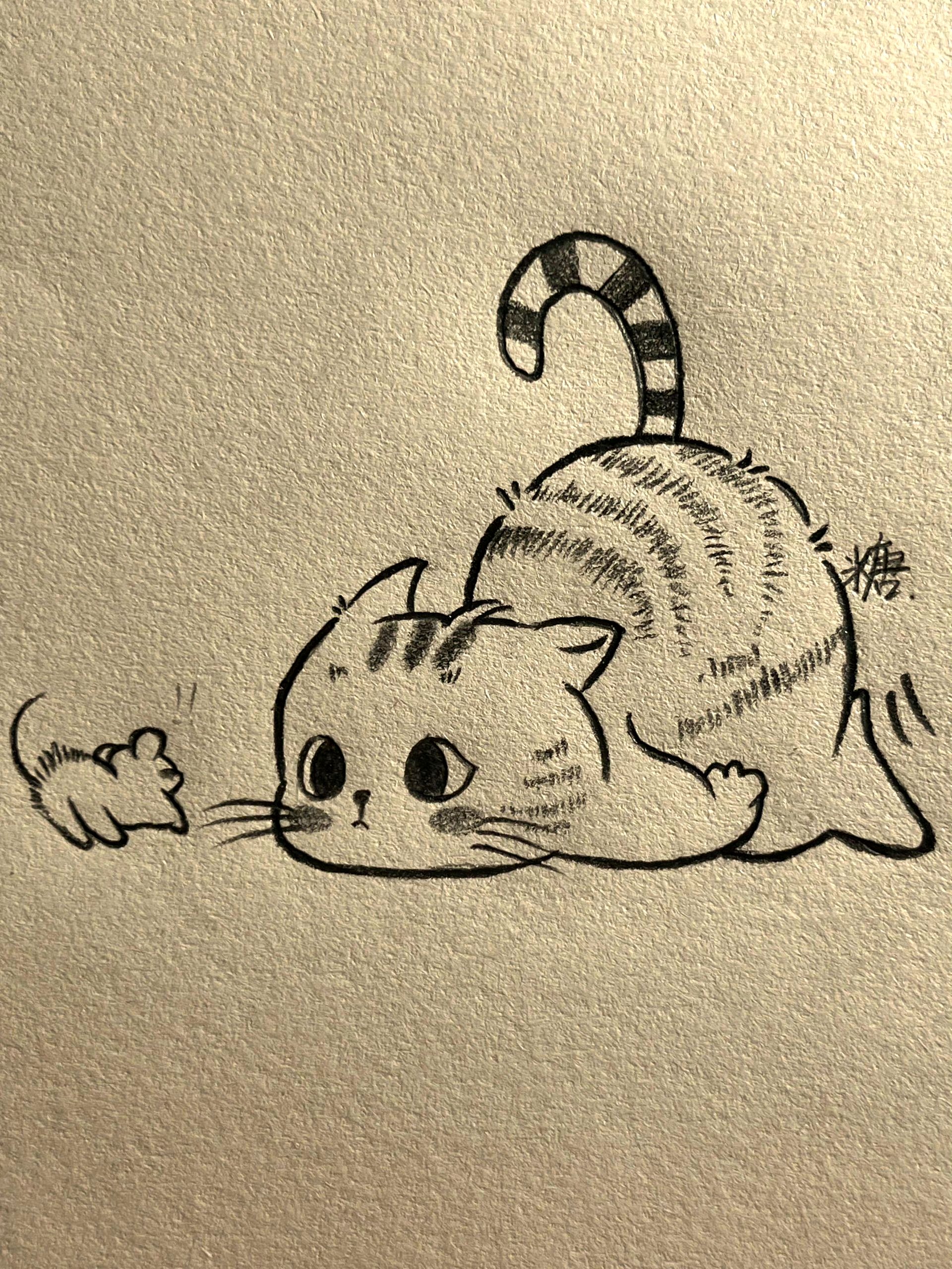 猫咪简笔画看上去好像很简单的样子,一画就废了,眼睛会了手不会#vlog