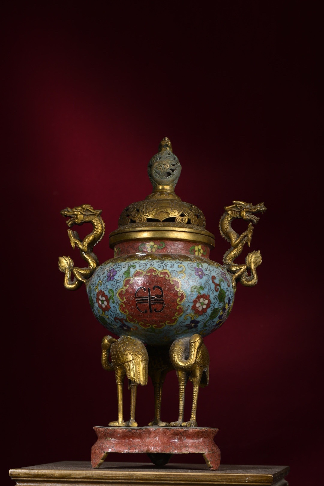 热点引擎计划#铜胎掐丝珐琅龙纽龙耳熏炉 高40cm    耳距25cm