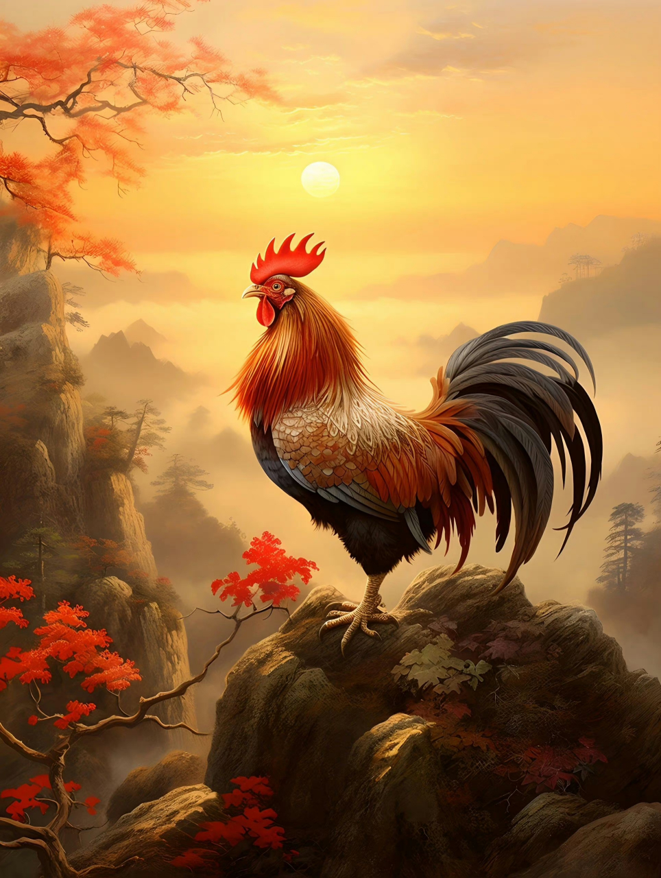 ai创作:一唱雄鸡天下白!可以作为手机壁纸了!