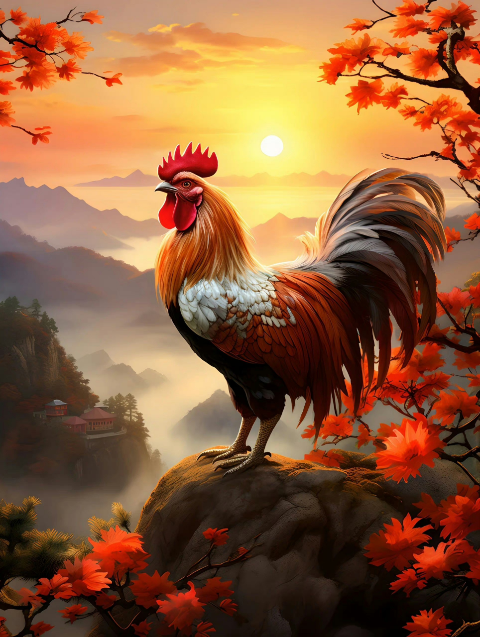 ai创作:一唱雄鸡天下白!可以作为手机壁纸了!