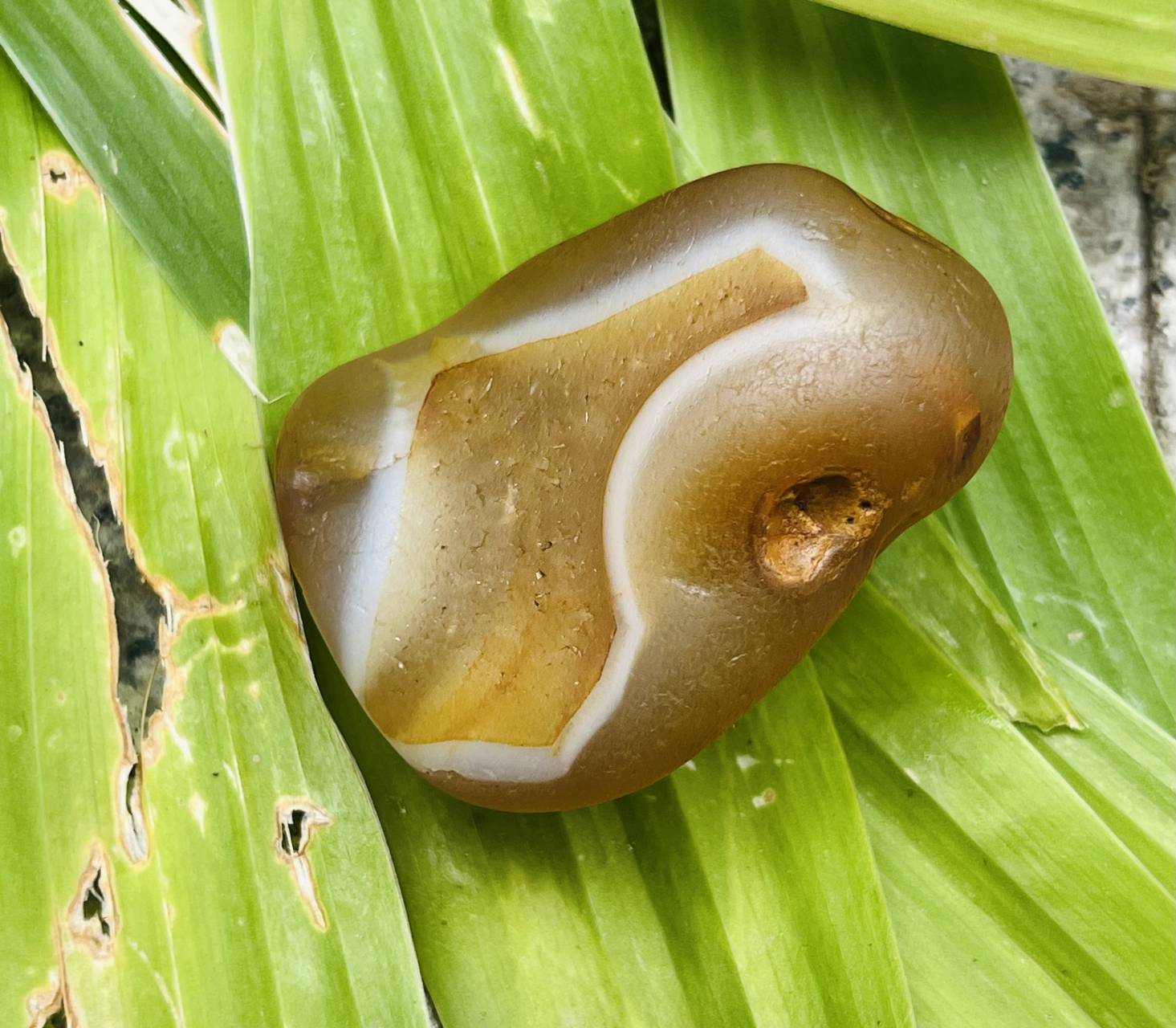 捡的一块玛瑙原石,漂亮的花纹纹路!