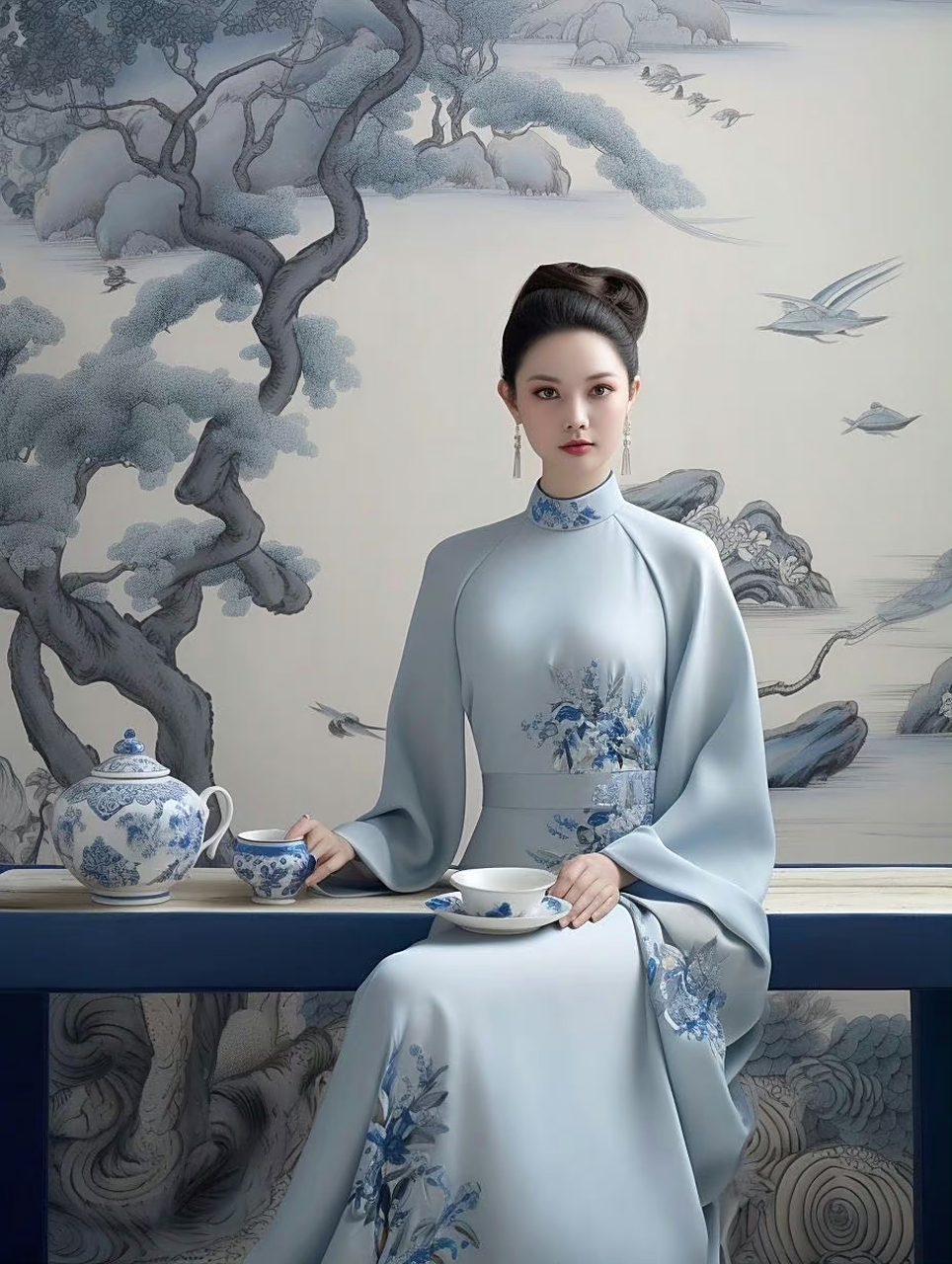 ai创作:中国风,青花瓷系列.美女加国潮文化,有点小激动!