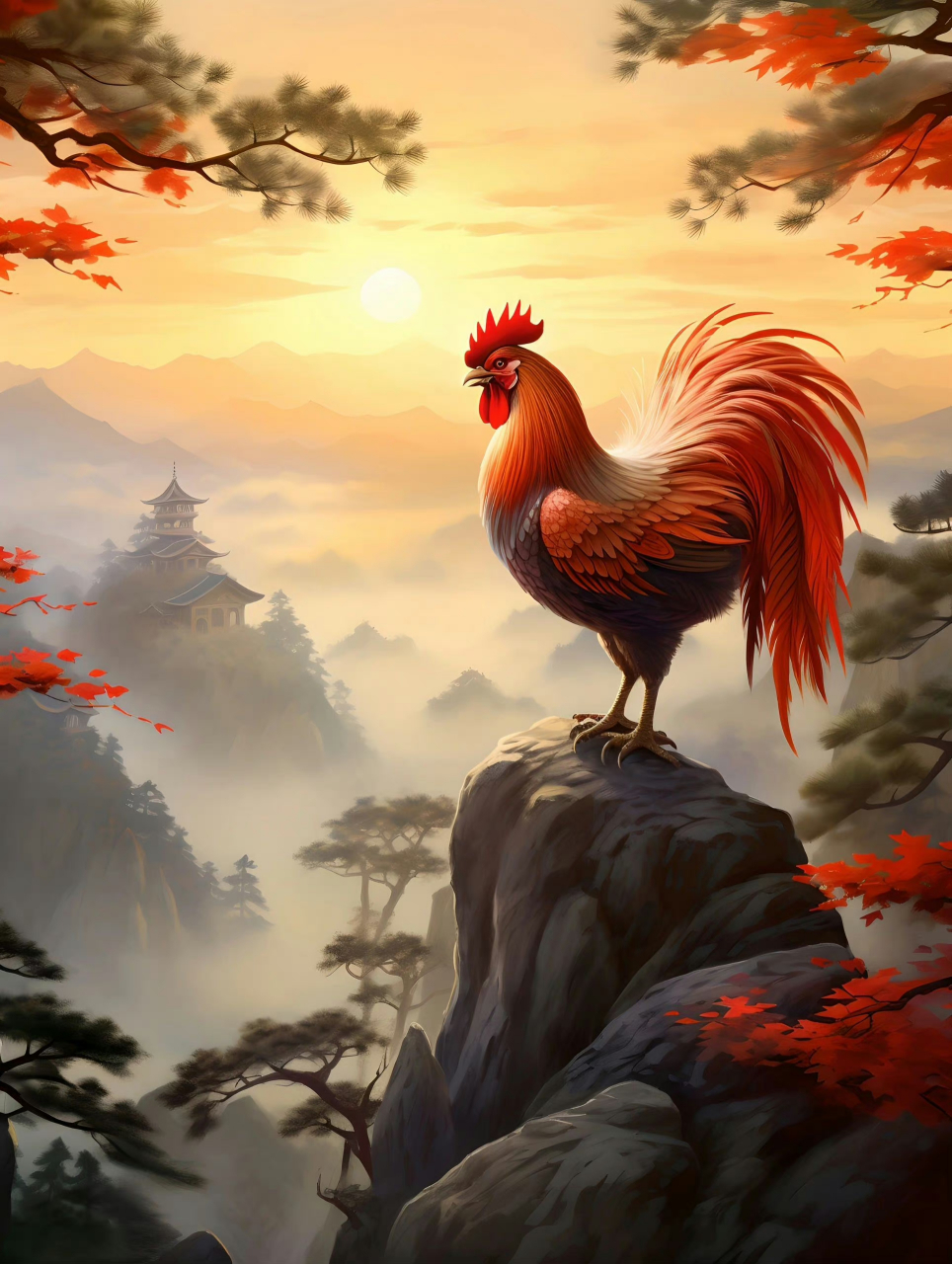 ai创作:一唱雄鸡天下白!可以作为手机壁纸了!