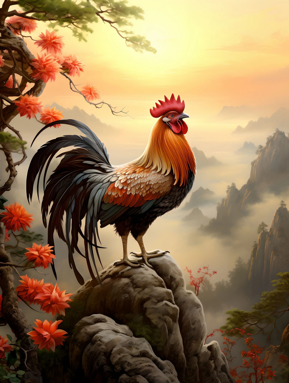 ai创作:一唱雄鸡天下白!可以作为手机壁纸了!