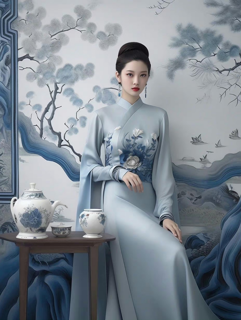 ai创作:中国风,青花瓷系列.美女加国潮文化,有点小激动!