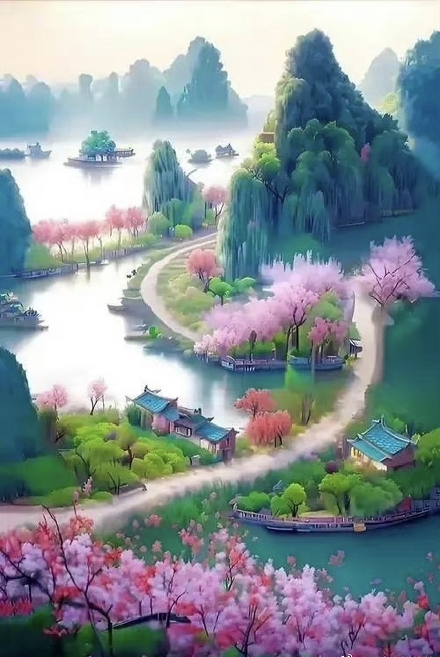 诗词美文与ai创作: 《点绛唇·桃源》 醉漾轻舟,信流引到花深处.