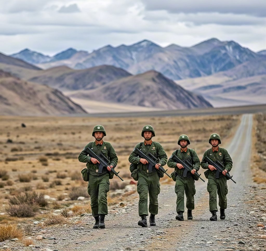 边防战士巡逻:守卫边疆,护我家园