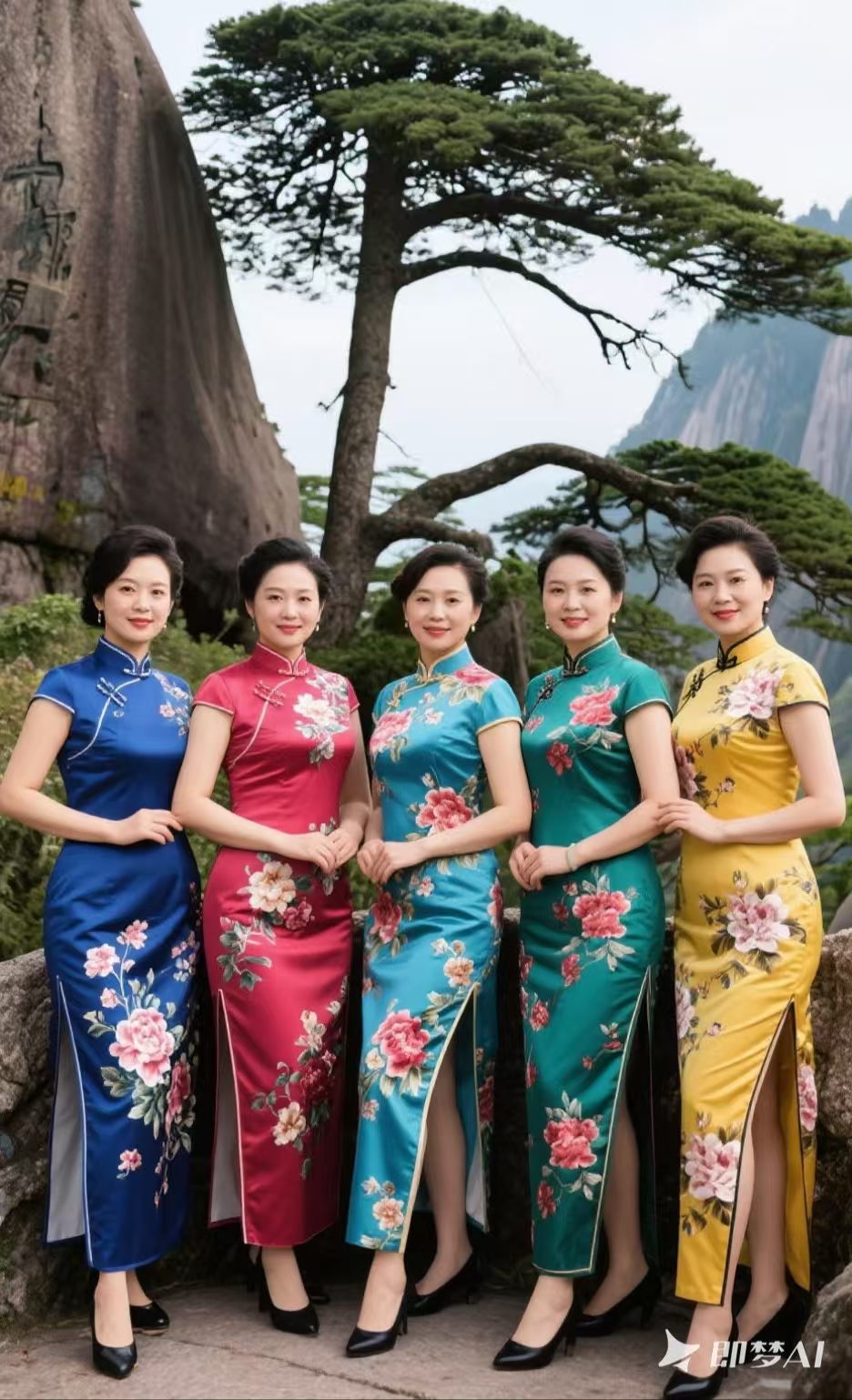 旗袍美女集体美腿美女群合照多人旗袍合集绸缎小祆美女多人美女旗袍