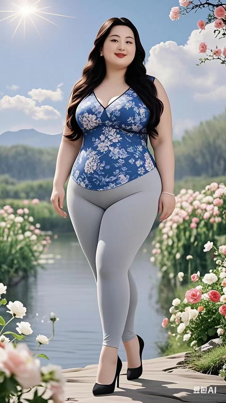 李雪梅立小河边,鲜花簇拥展娇颜.她笑靥如花映碧水,裙摆轻拂柳丝间