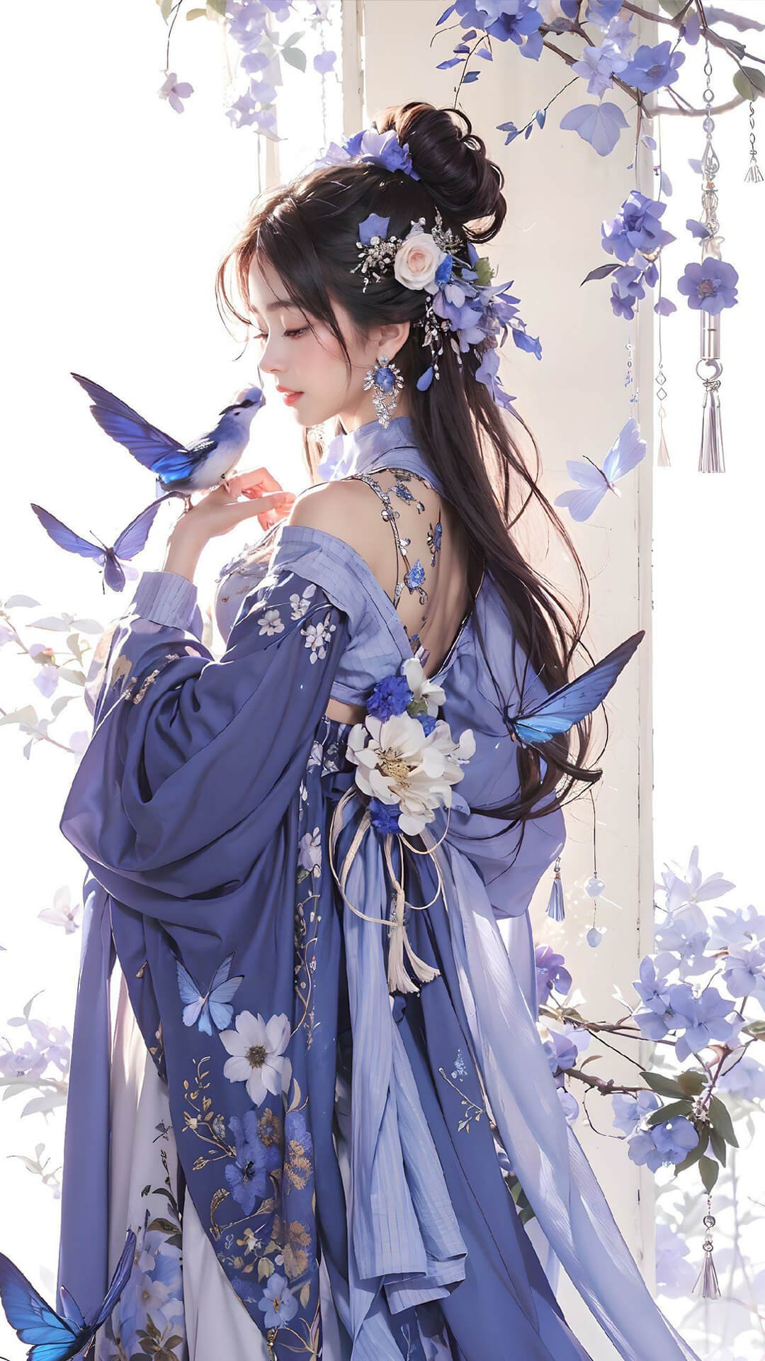 樱花树下,我着汉服,漫步古风庭院,美得像一幅画.