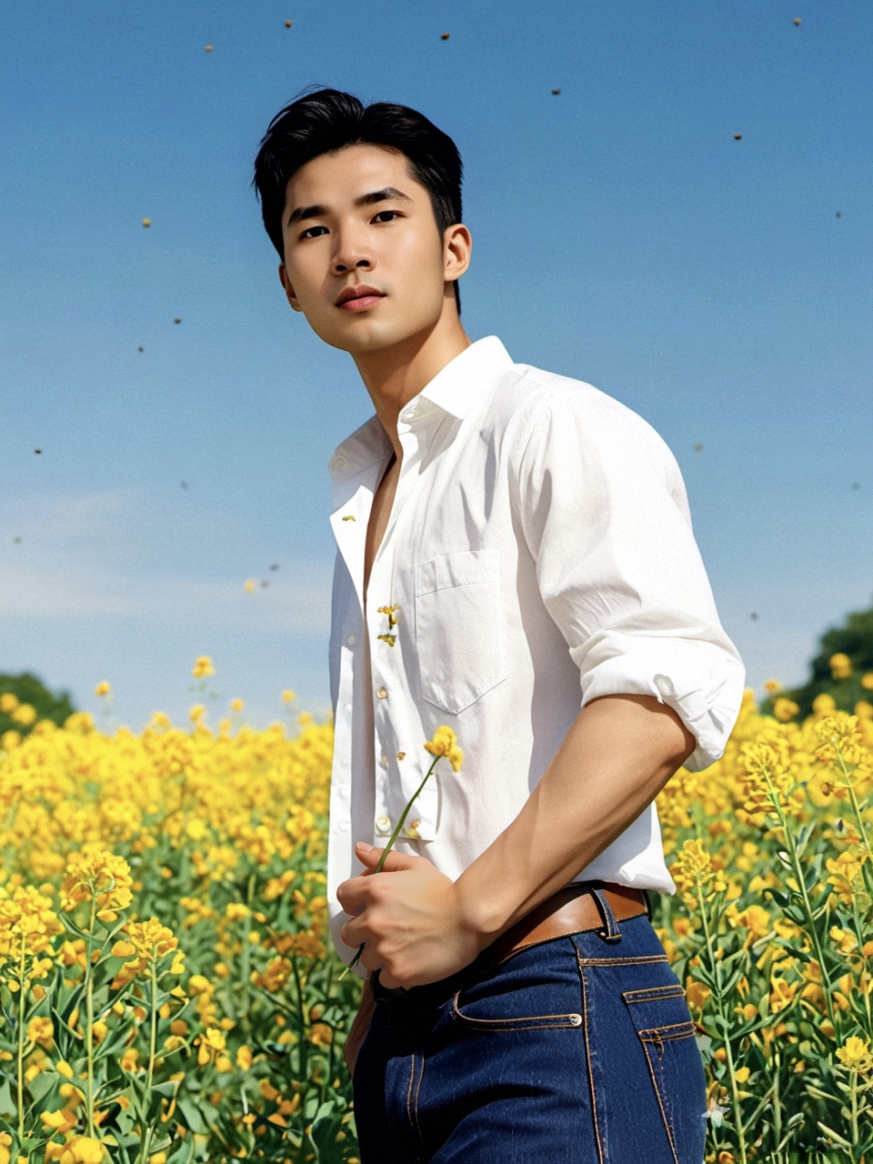 风掠过发梢时,衣角扬起的褶皱与油菜花的舞动同频共振