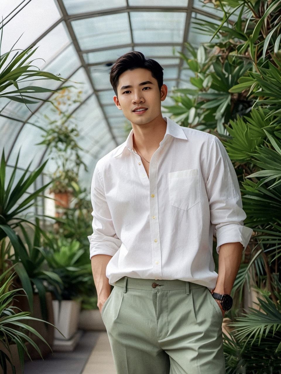 绿意盎然间透出一缕缕温柔的阳光,如同淡雅的水墨画中走出的帅哥,带着