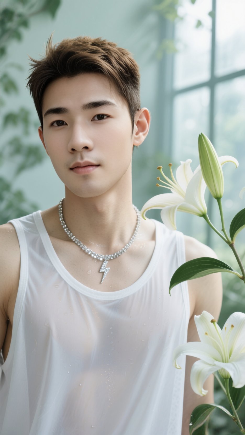 一位帅哥悠然漫步其中,深吸一口气,清新的空气