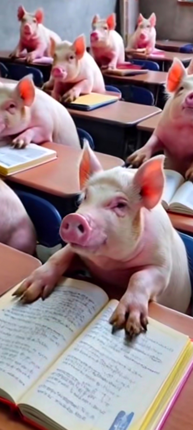 外国的猪猪现在都坚持学习中文了,只见猪猪叭在书桌前,竖起耳朵看着