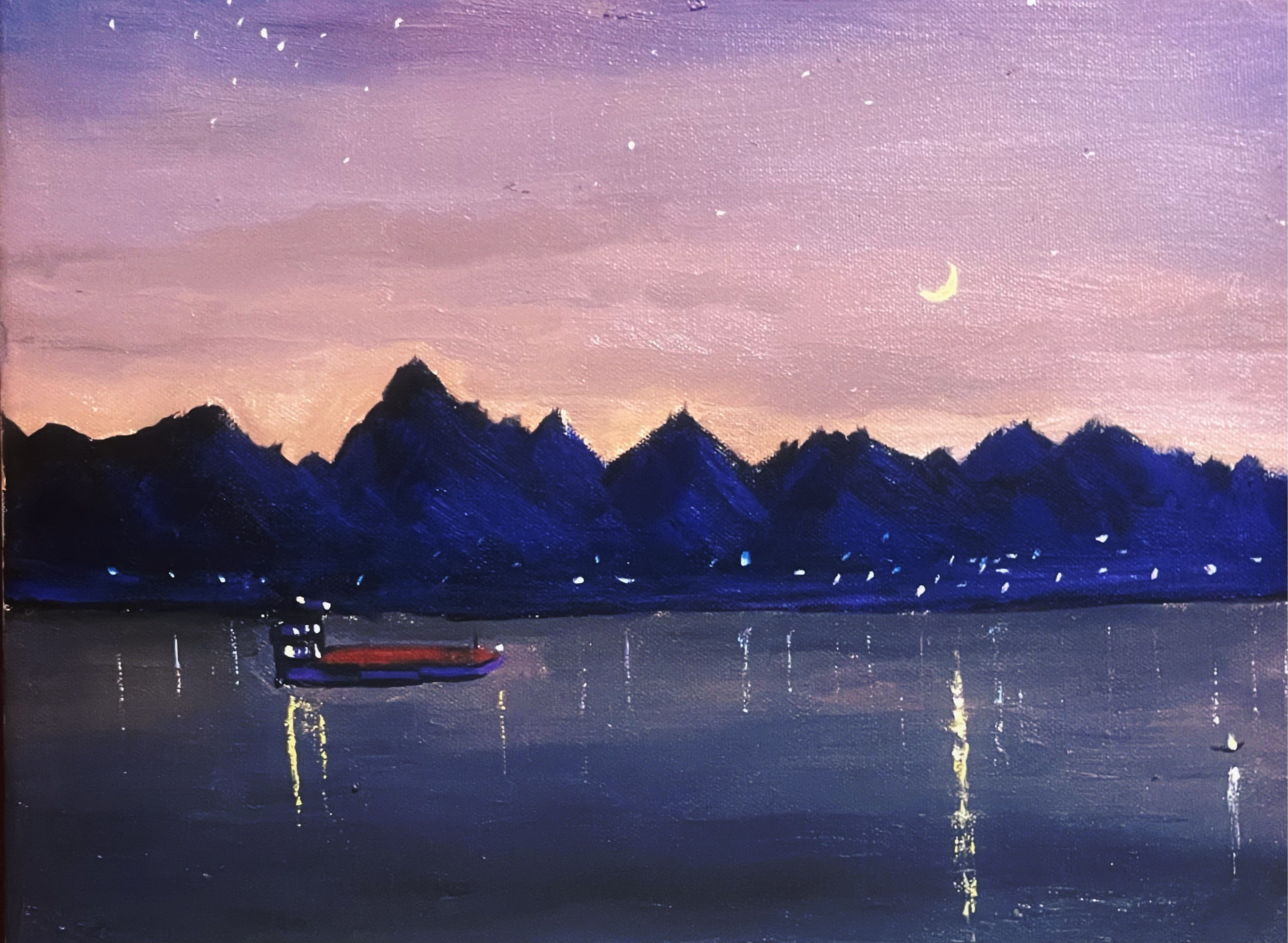 油画作品《初五的夜晚》