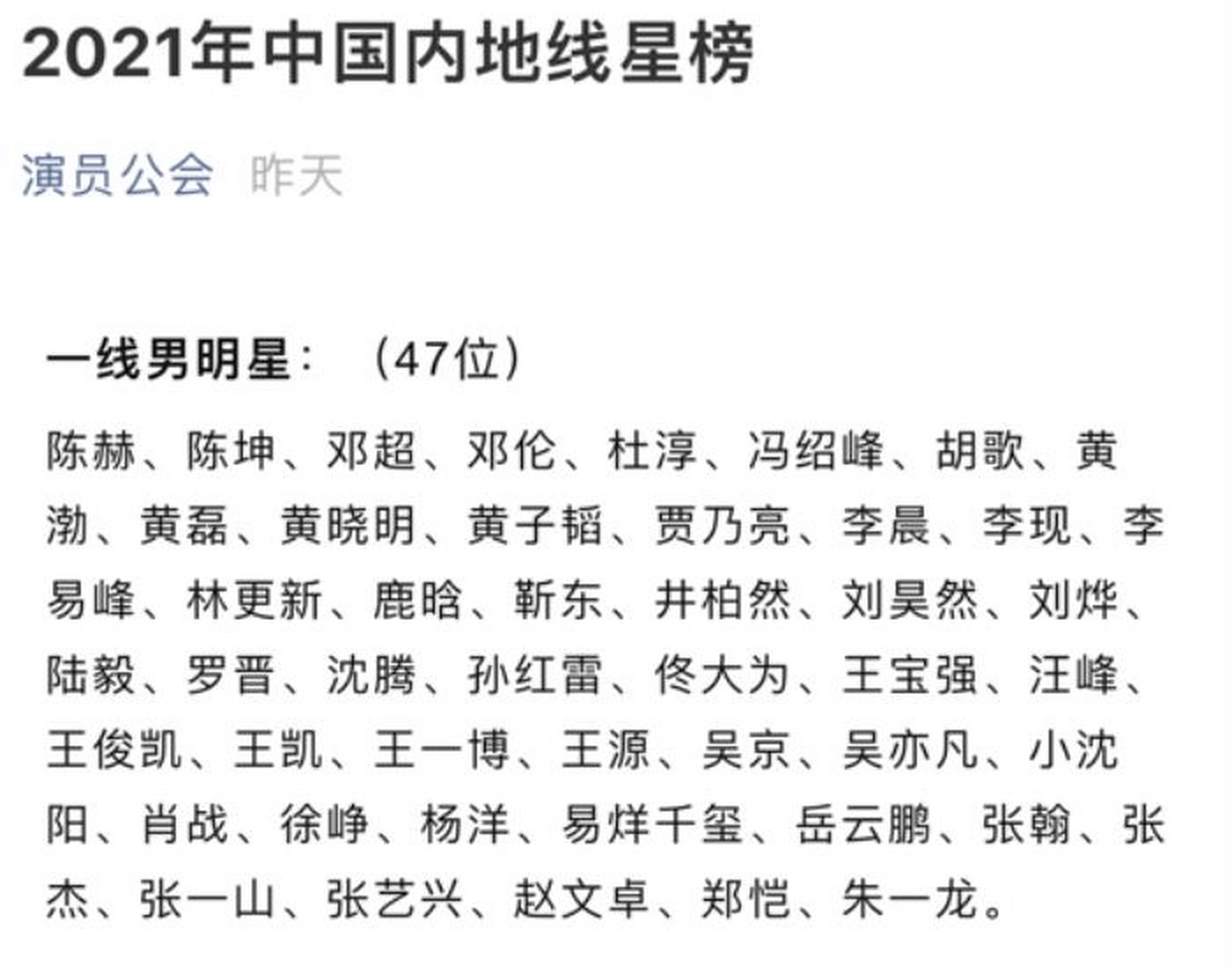 中国著名男演员全部名单