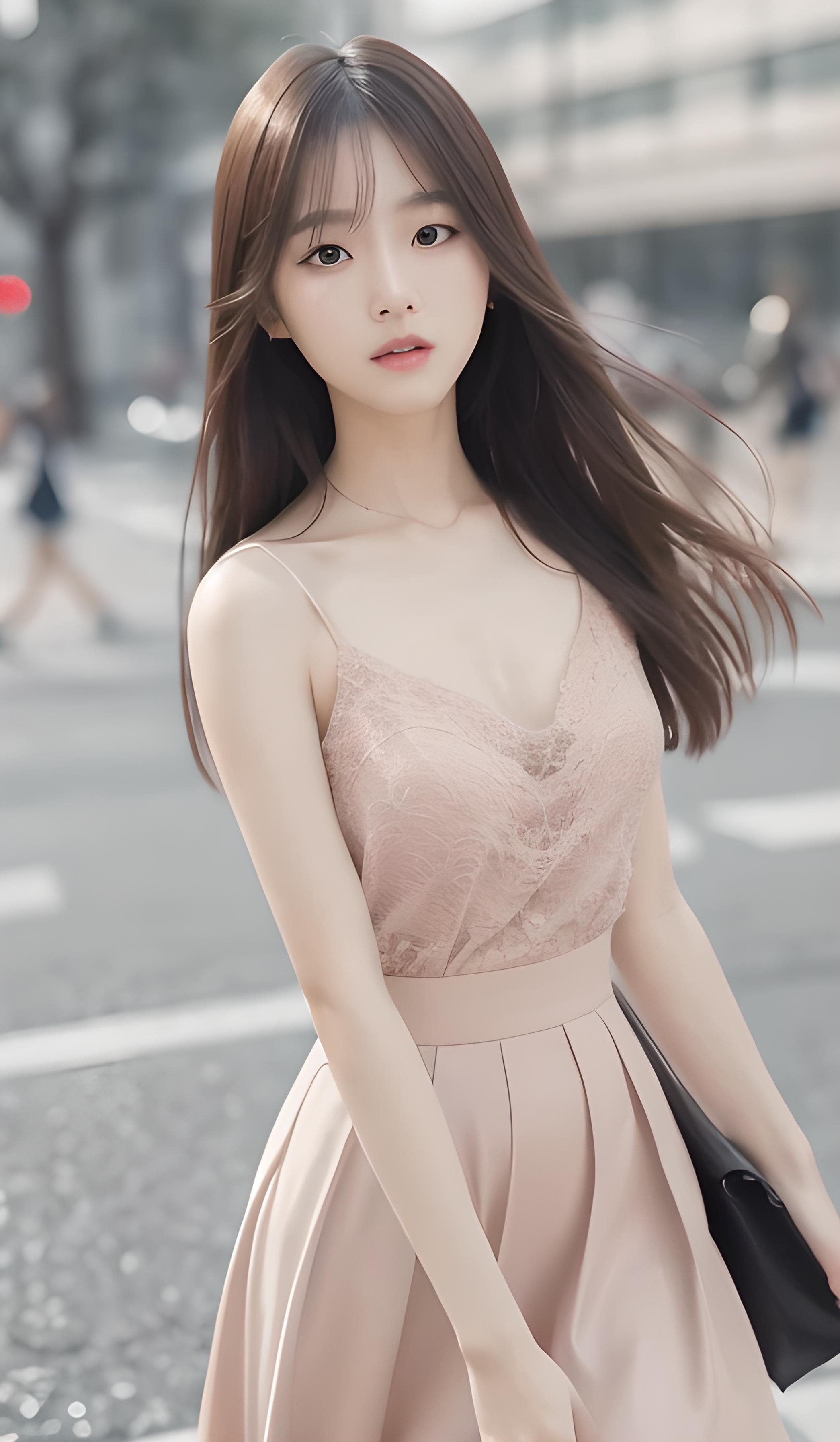 美女棕色秀发,大眼睛和鲜艳红唇,散发着迷人的魅力.