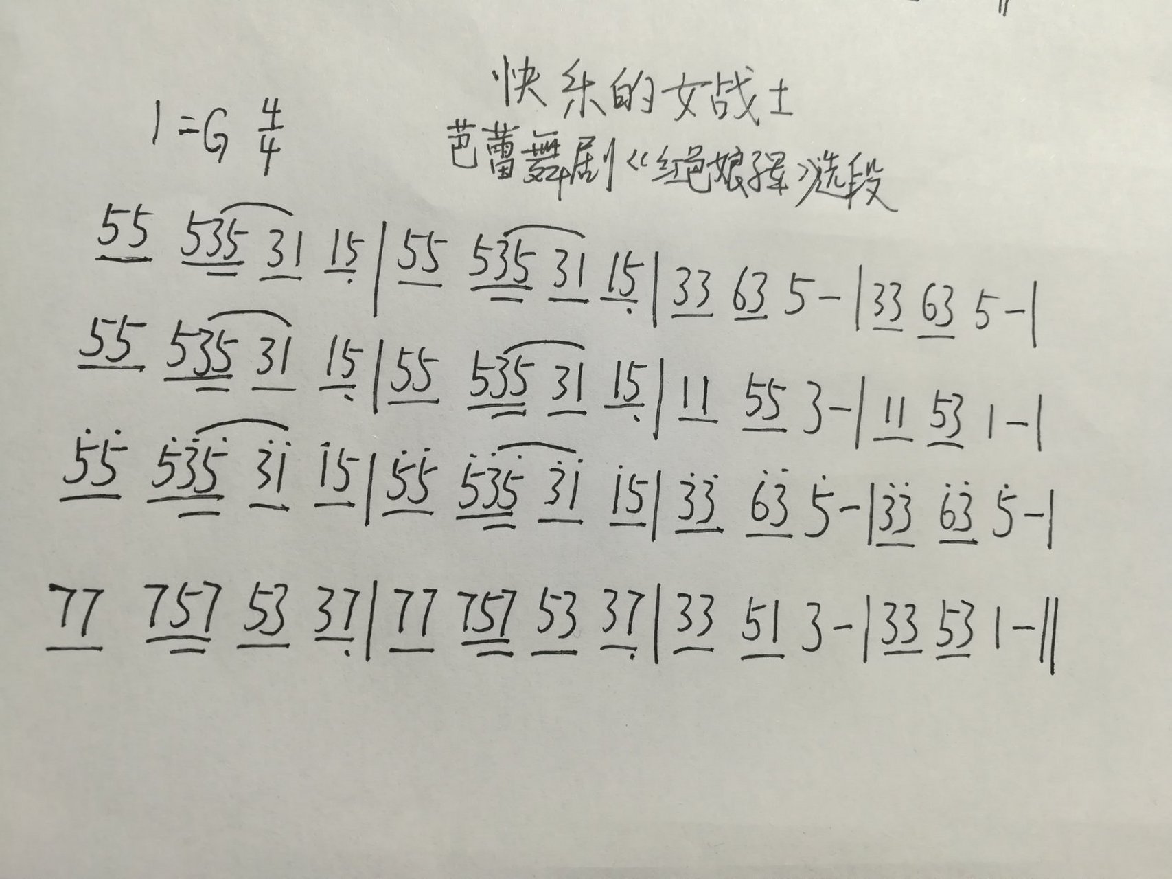 《快乐的女战士》简谱图片,发布出来更方便友观看学习[比心]