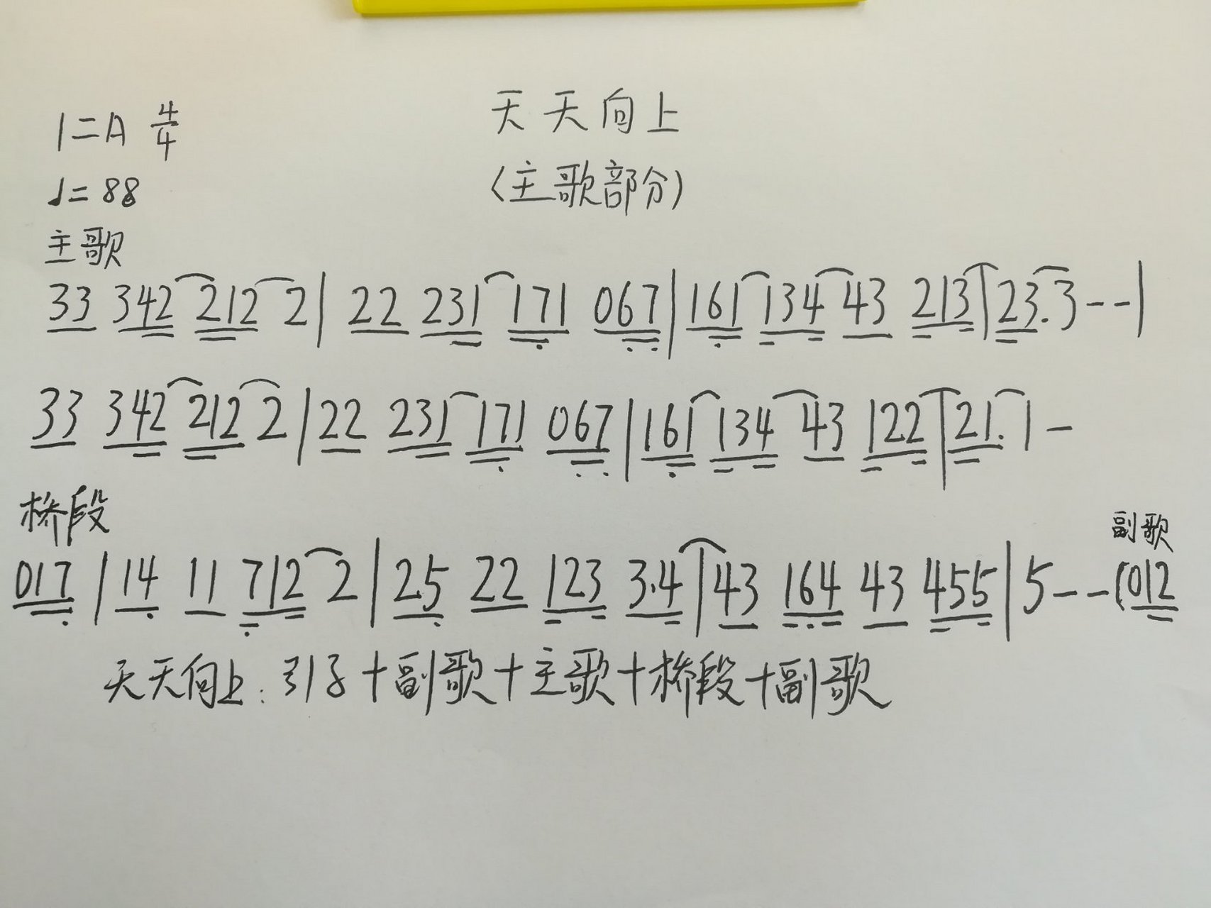 《天天向上》主歌部分简谱图片