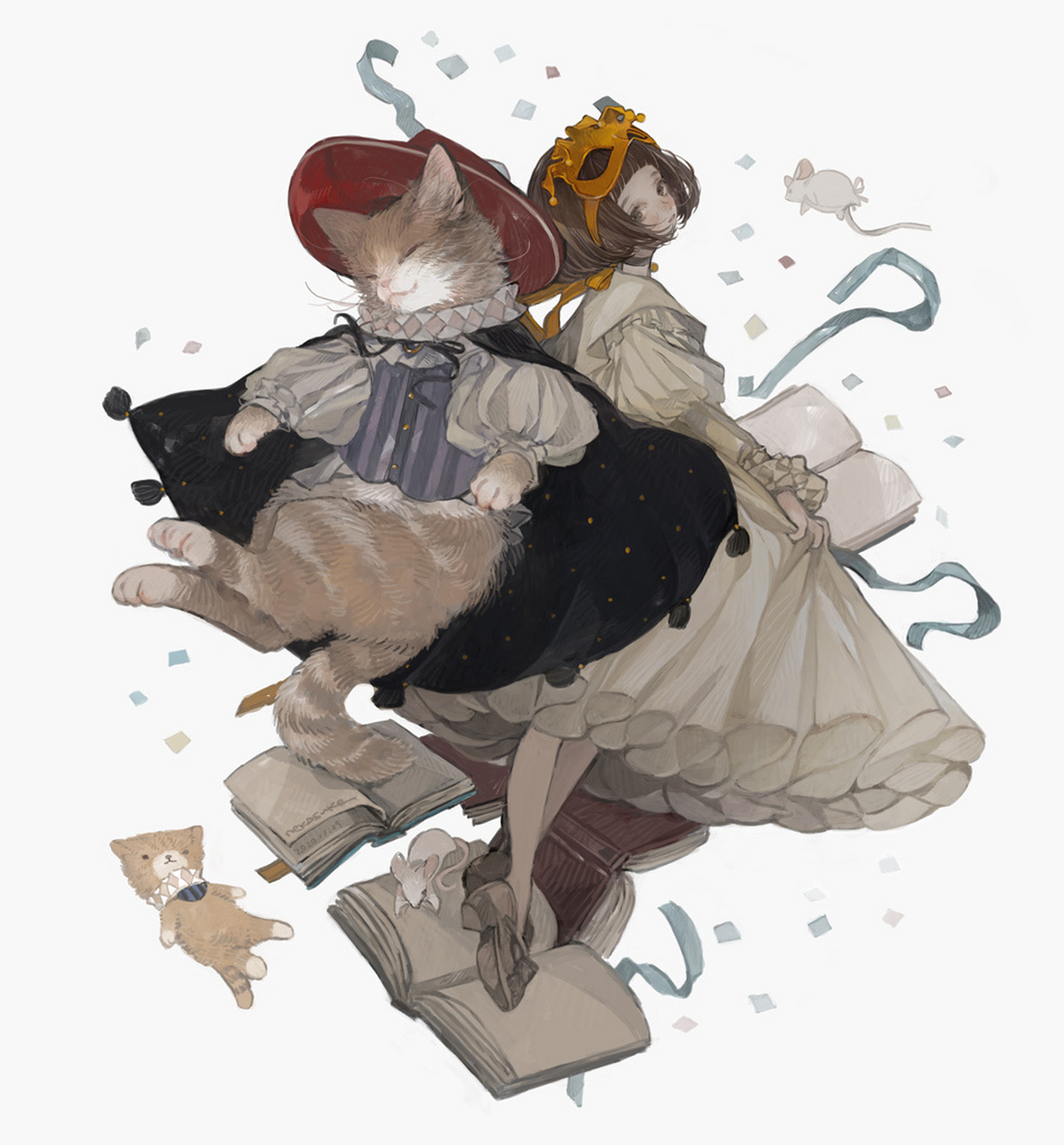 女孩与猫  画师:ねこ助