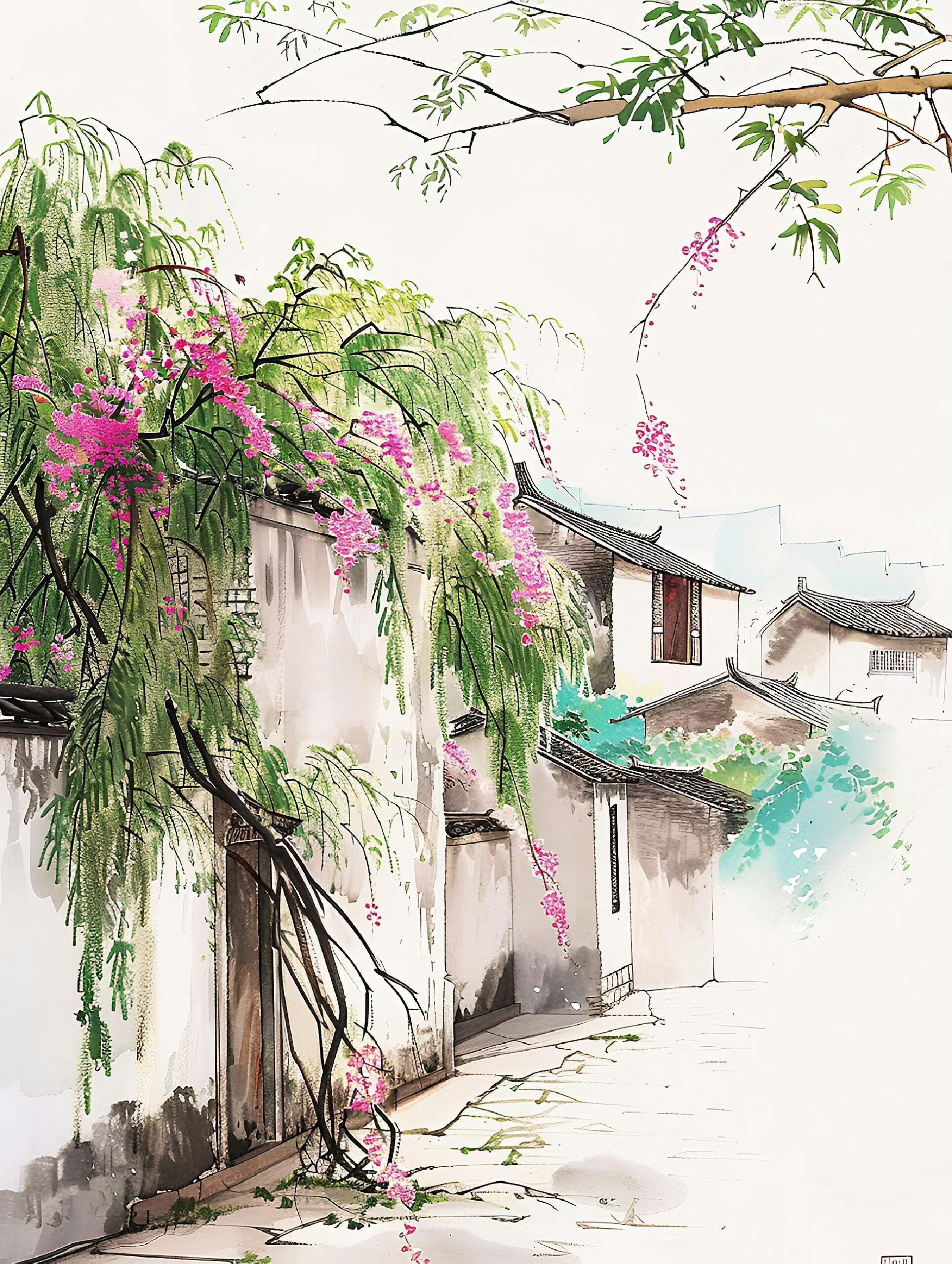 春水碧于天,画船听雨眠.#绘画