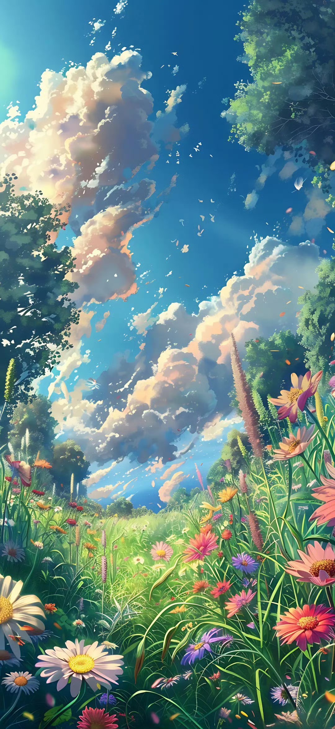 蓝天白云,鲜花草地#风景