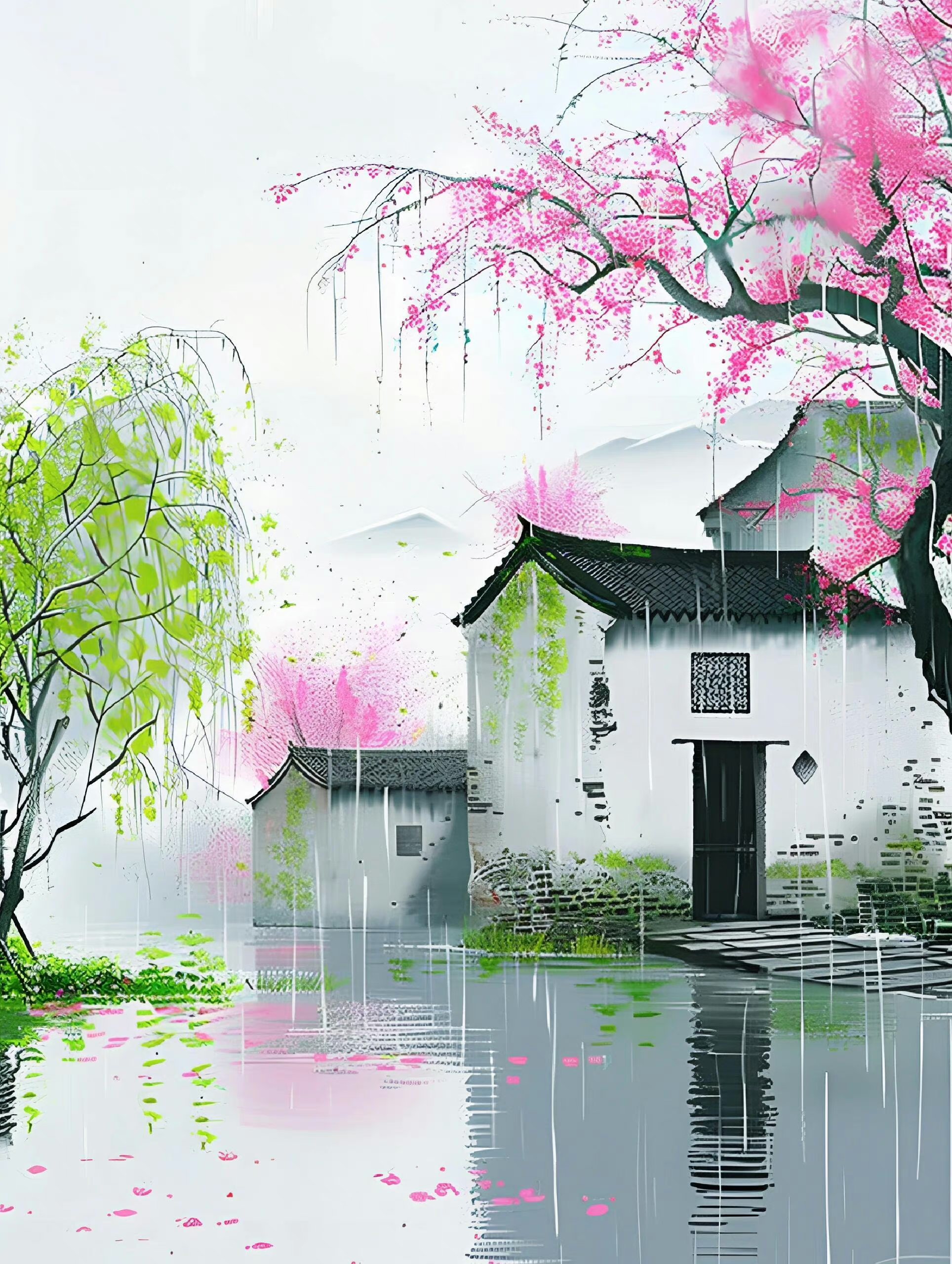 春水碧于天,画船听雨眠.#绘画
